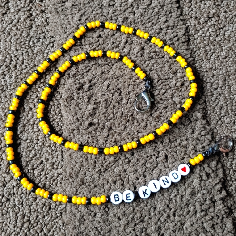 Handmade Yellow & Black Face Mask Holder "Be Kind"